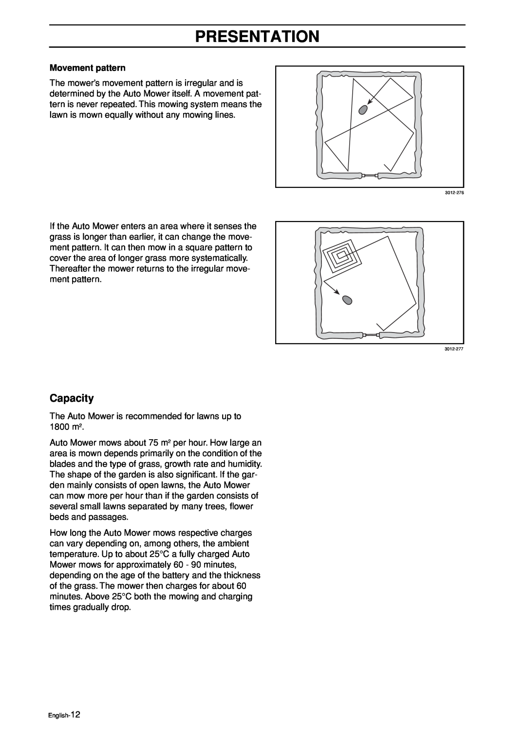 Husqvarna Auto Mower manual Capacity, Presentation, Movement pattern 