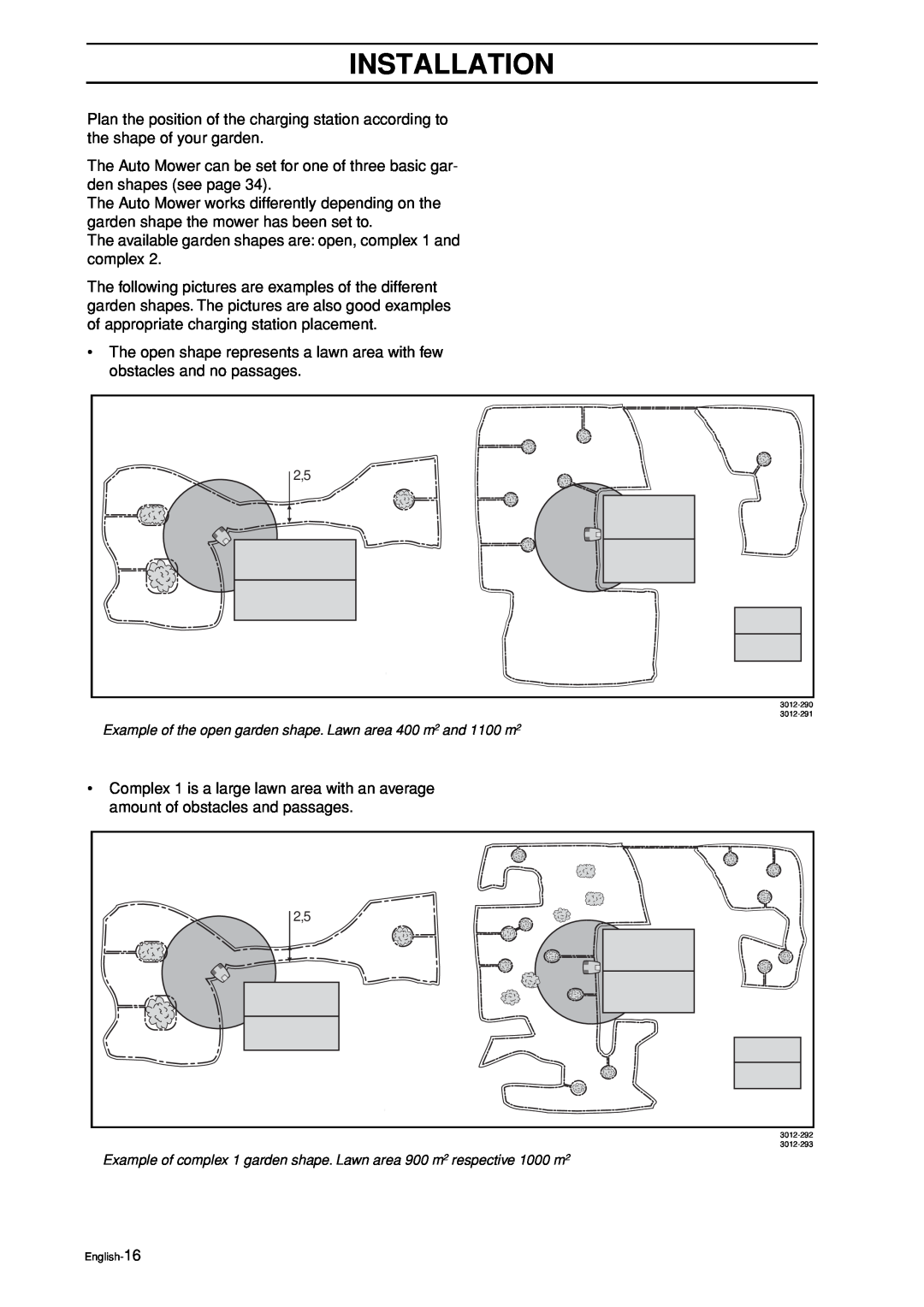 Husqvarna Auto Mower manual Installation, The available garden shapes are open, complex 1 and complex 
