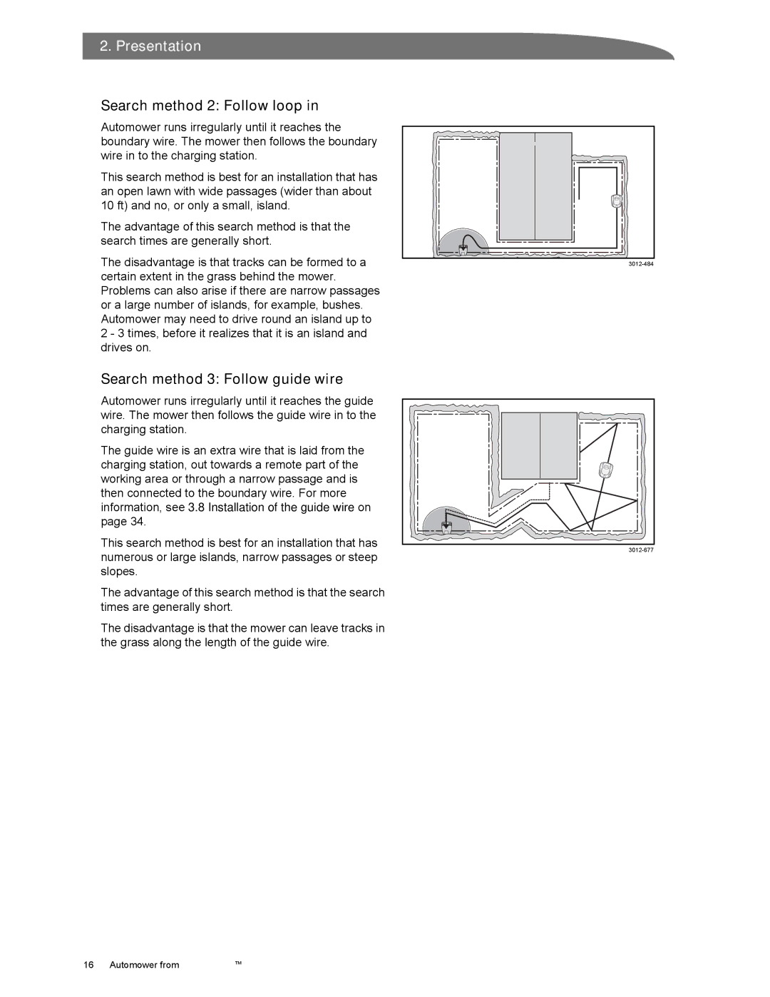 Husqvarna Automower manual Search method 2 Follow loop, Search method 3 Follow guide wire 