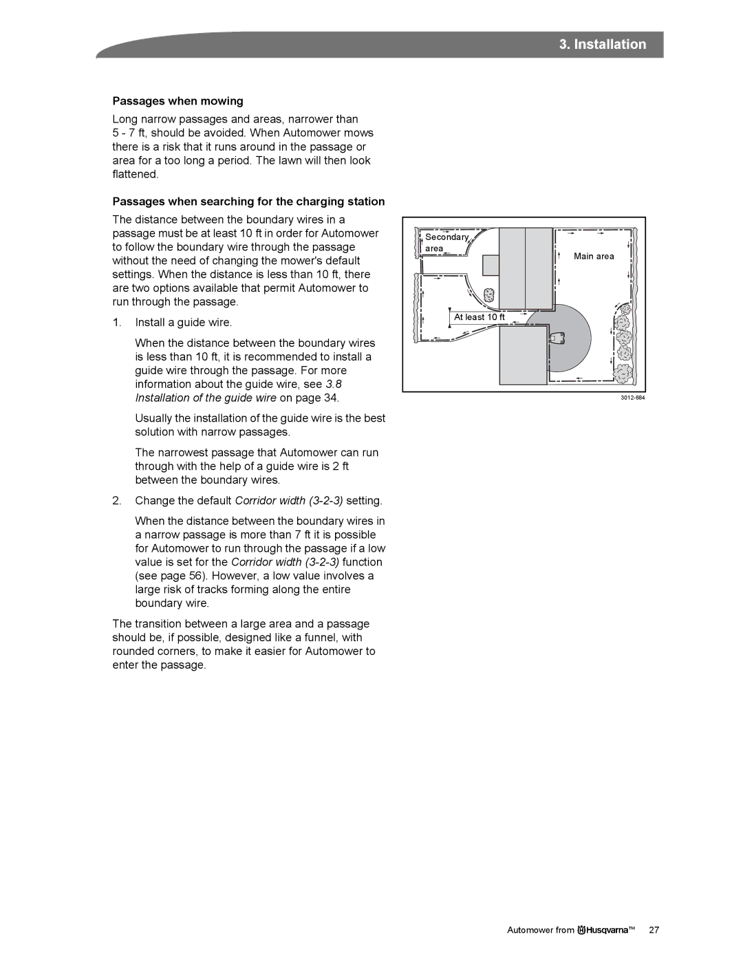 Husqvarna Automower manual Passages when mowing, Passages when searching for the charging station 