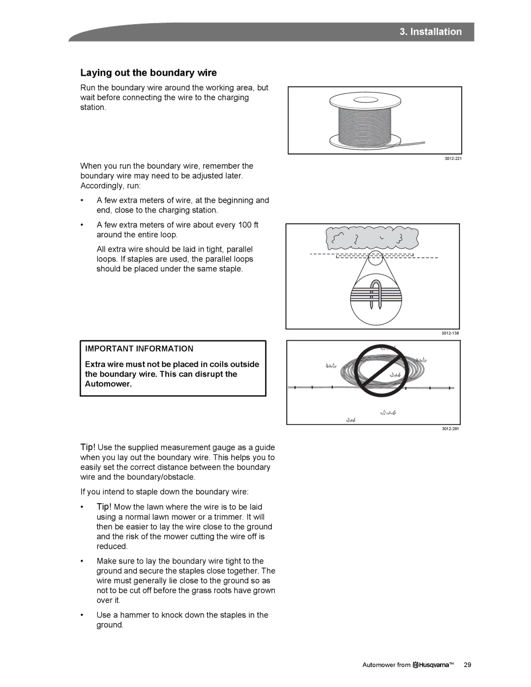 Husqvarna Automower manual Laying out the boundary wire 