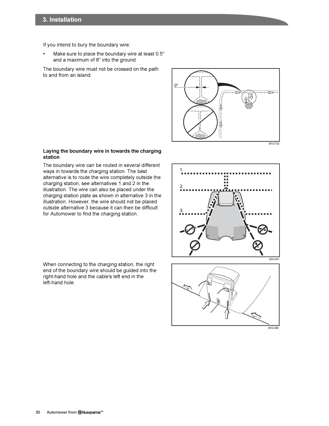 Husqvarna Automower manual Laying the boundary wire in towards the charging station 