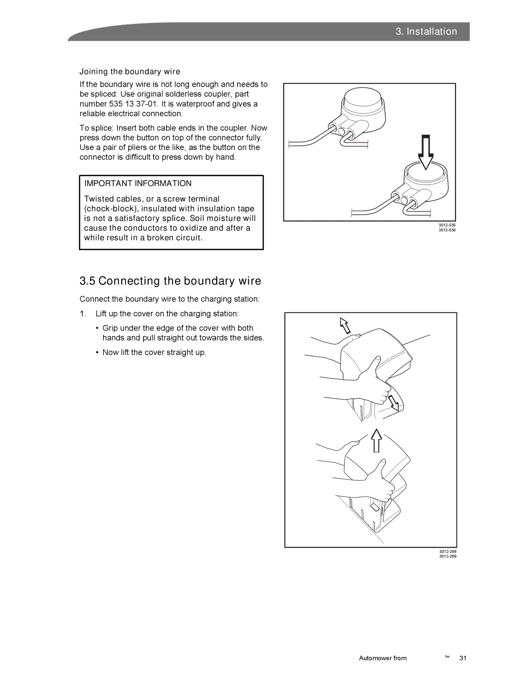 Husqvarna Automower manual Connecting the boundary wire, Joining the boundary wire 