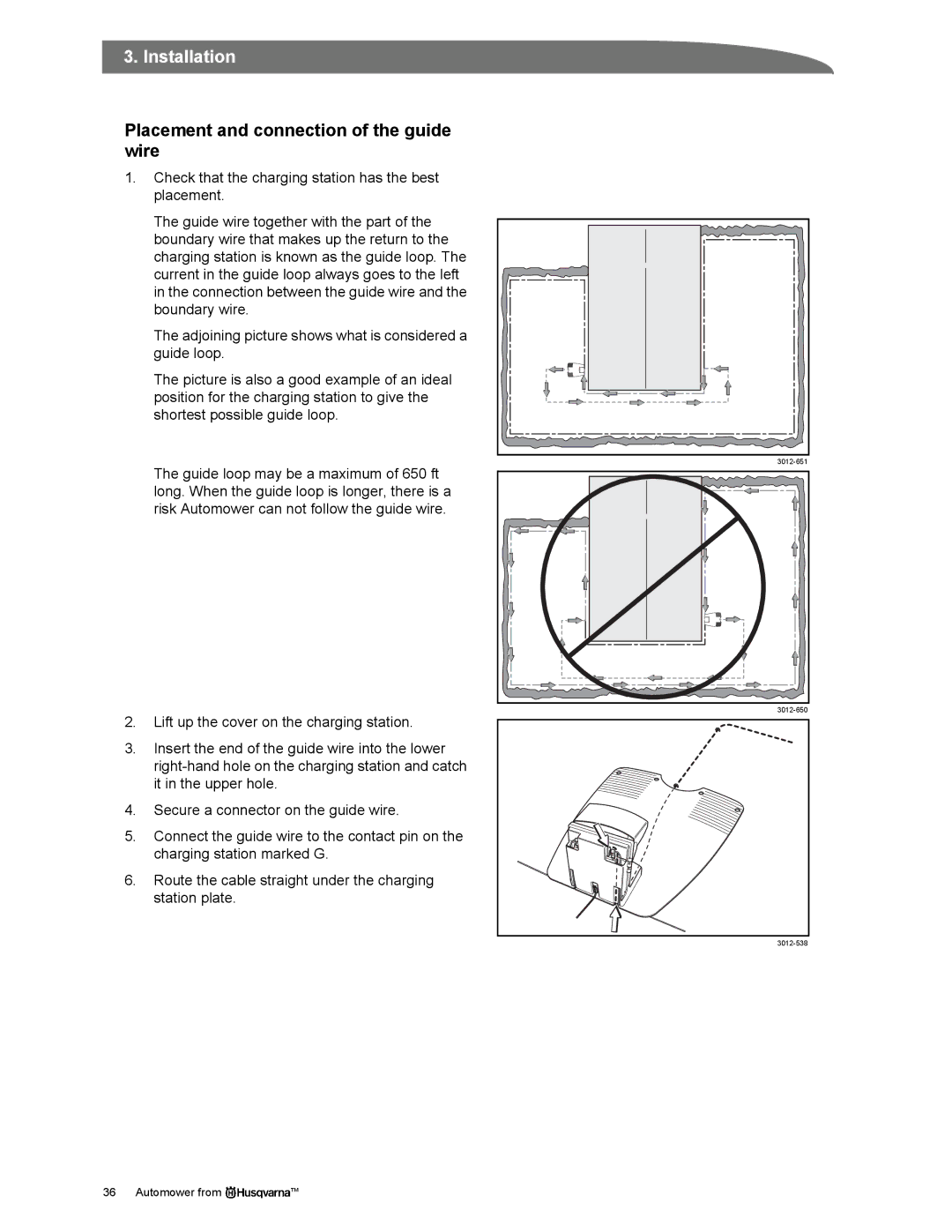 Husqvarna Automower manual Placement and connection of the guide wire 