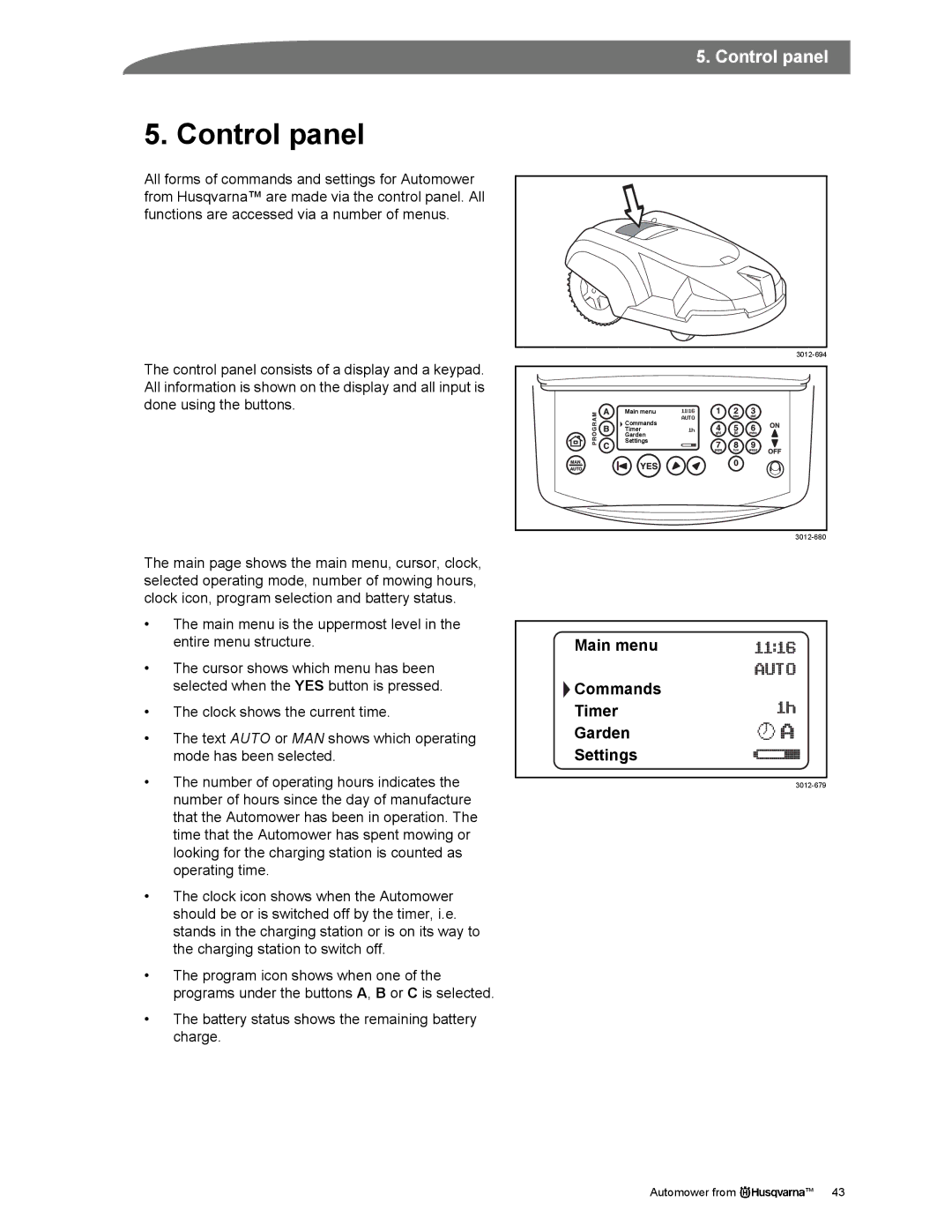 Husqvarna Automower manual Control panel 