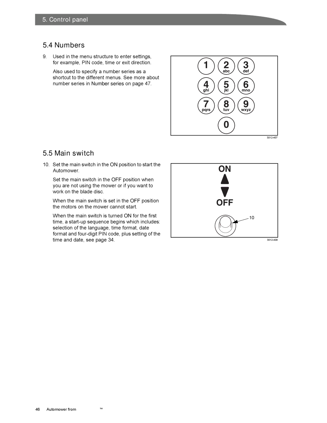 Husqvarna Automower manual Numbers, Main switch 