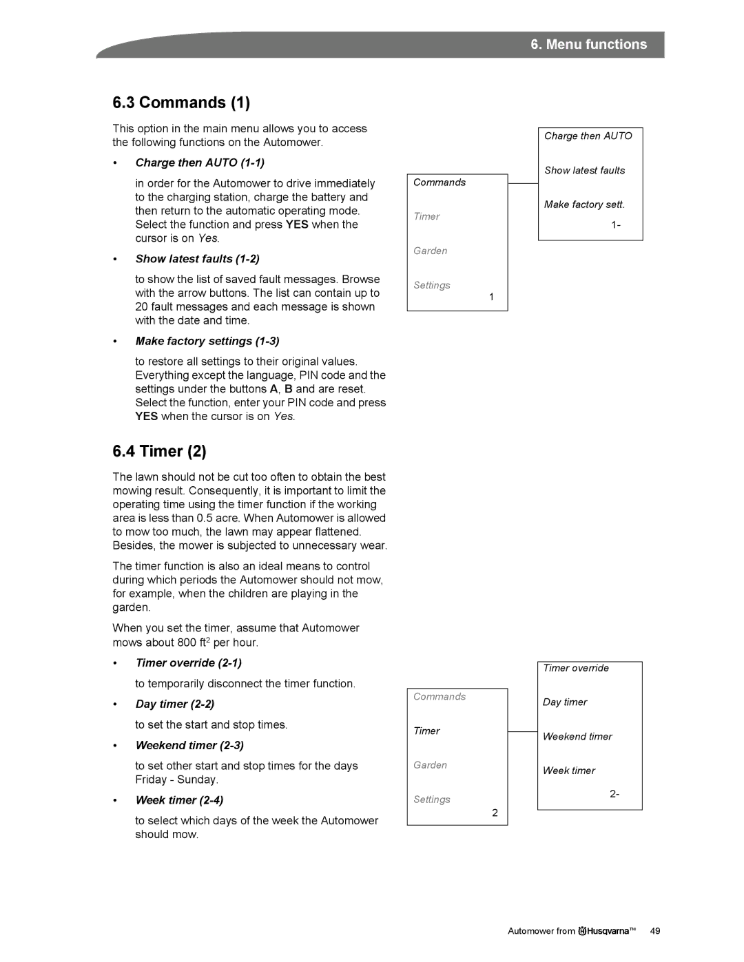 Husqvarna Automower manual Commands, Timer 