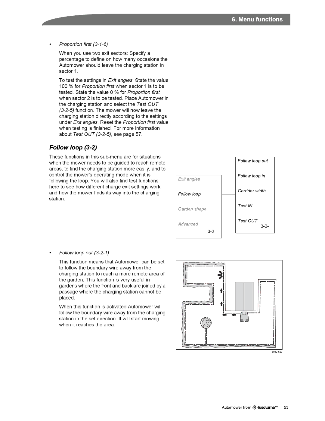 Husqvarna Automower manual Proportion first, Follow loop out 