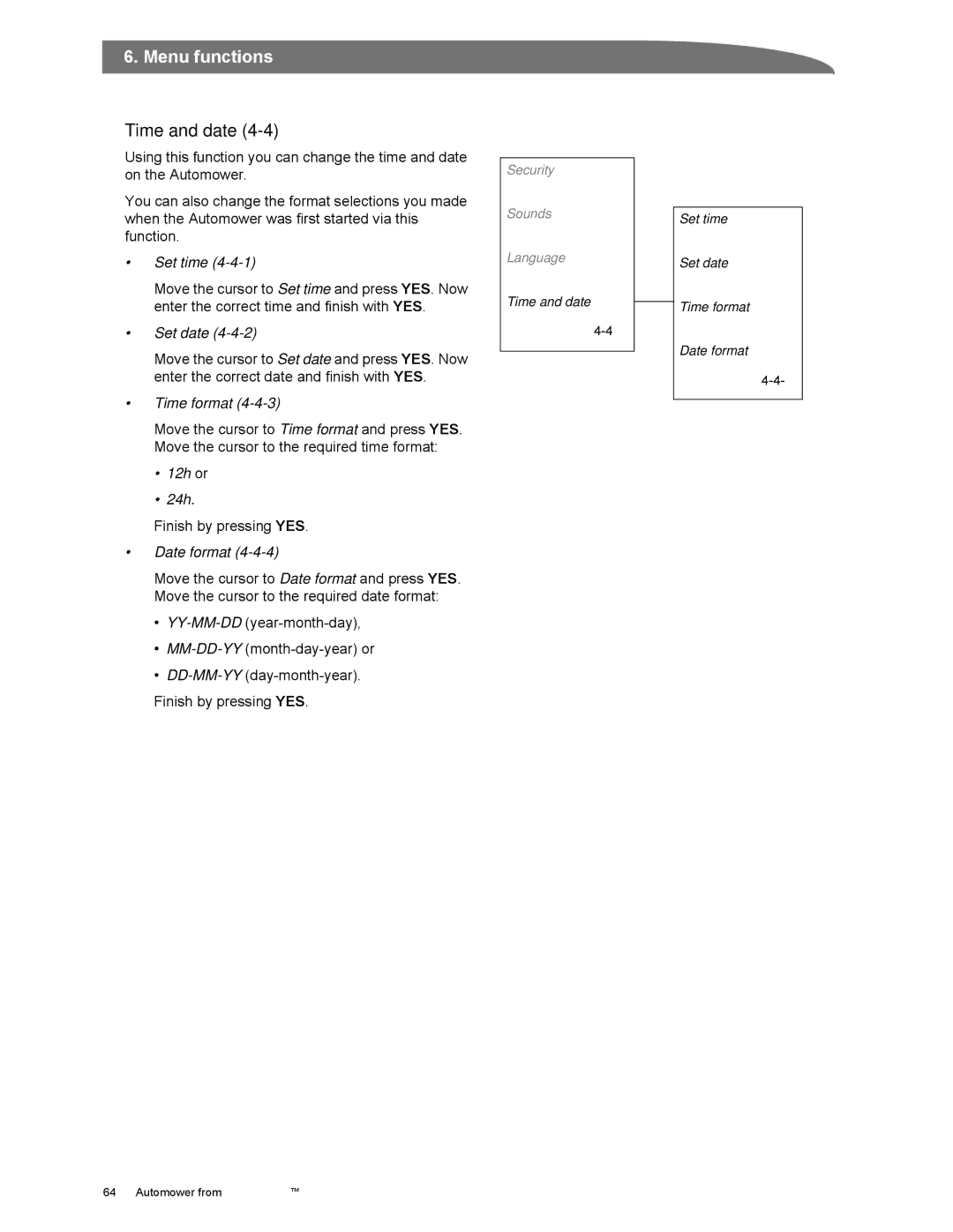 Husqvarna Automower manual Time and date 