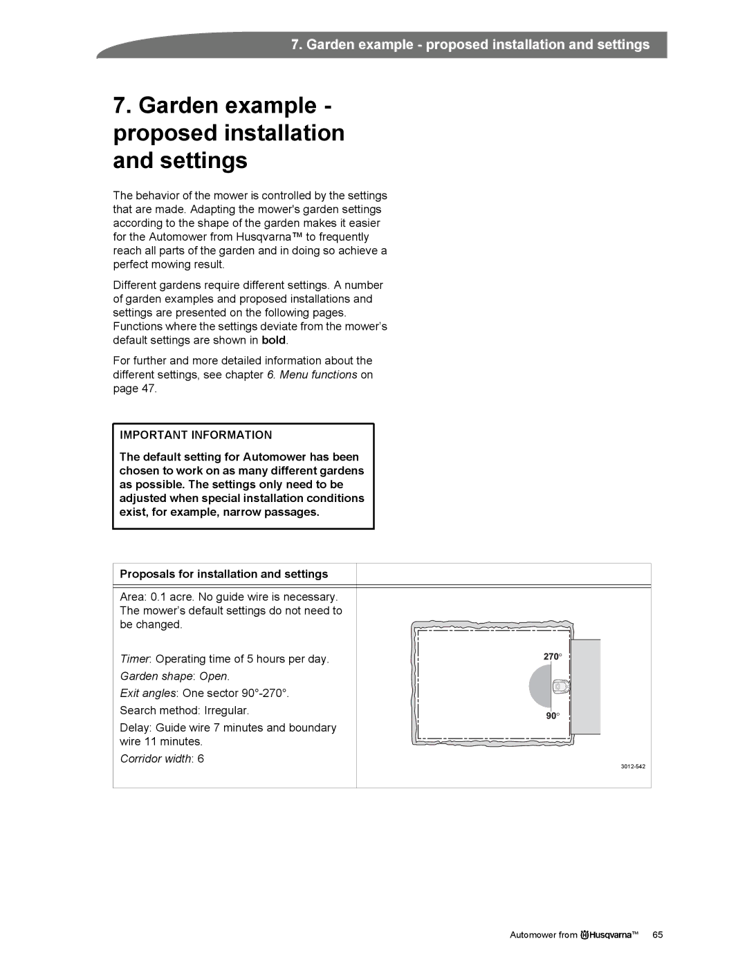 Husqvarna Automower manual Garden example proposed installation and settings, Proposals for installation and settings 