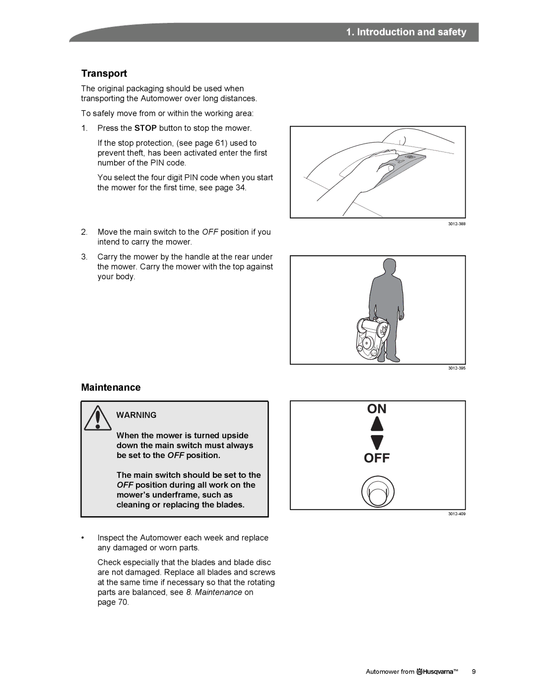 Husqvarna Automower manual Transport, Maintenance 