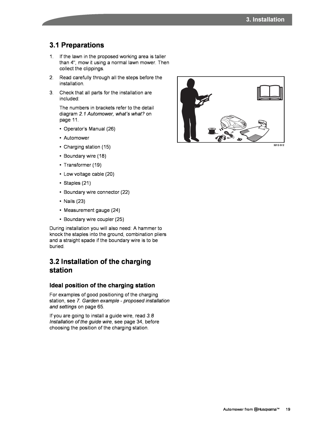 Husqvarna Automower manual Preparations, 3.2Installation of the charging station, Ideal position of the charging station 