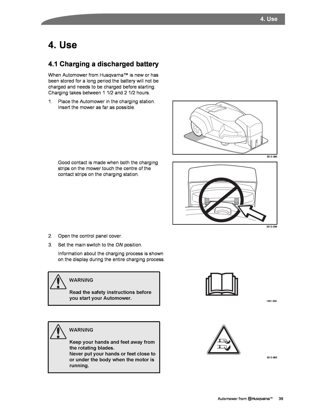 Husqvarna Automower manual Use, Charging a discharged battery 