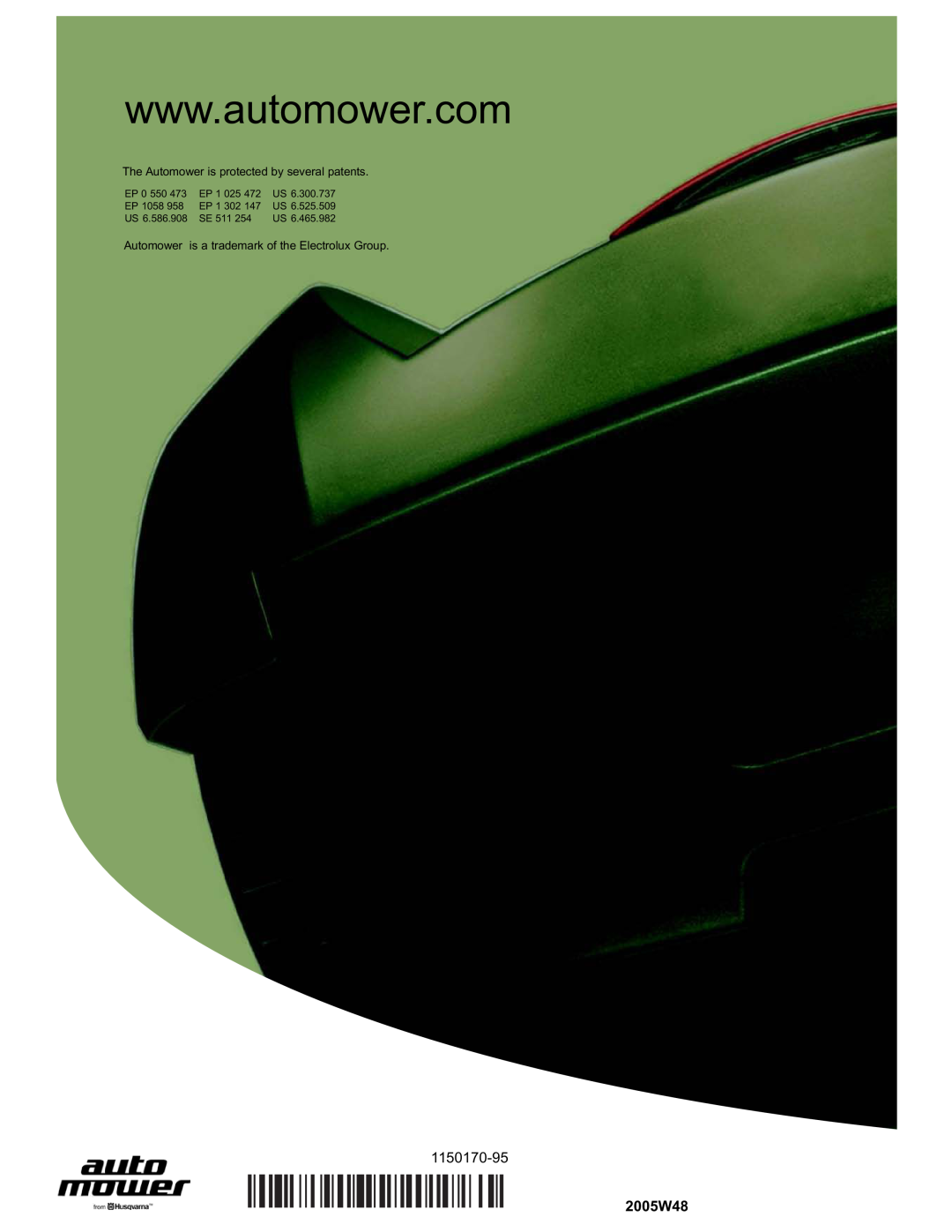 Husqvarna Automower manual 2005W48, EP 0 550, EP 1 025, EP 1058, EP 1 302, SE 511 