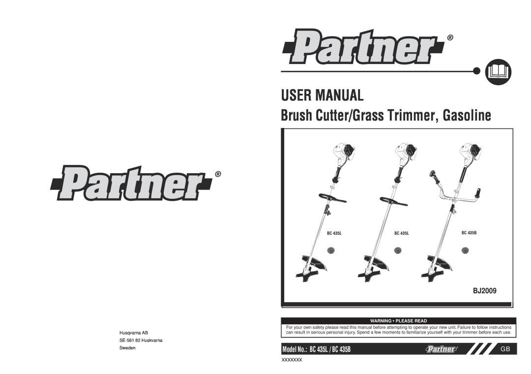 Husqvarna BJ2009 user manual Brush Cutter/Grass Trimmer, Gasoline, Model No. BC 435L / BC 435B 