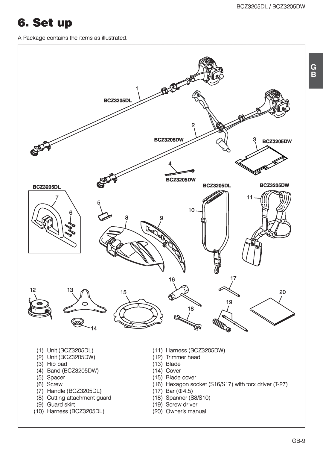 Husqvarna BCZ3205DL owner manual Set up, Harness BCZ3205DW 