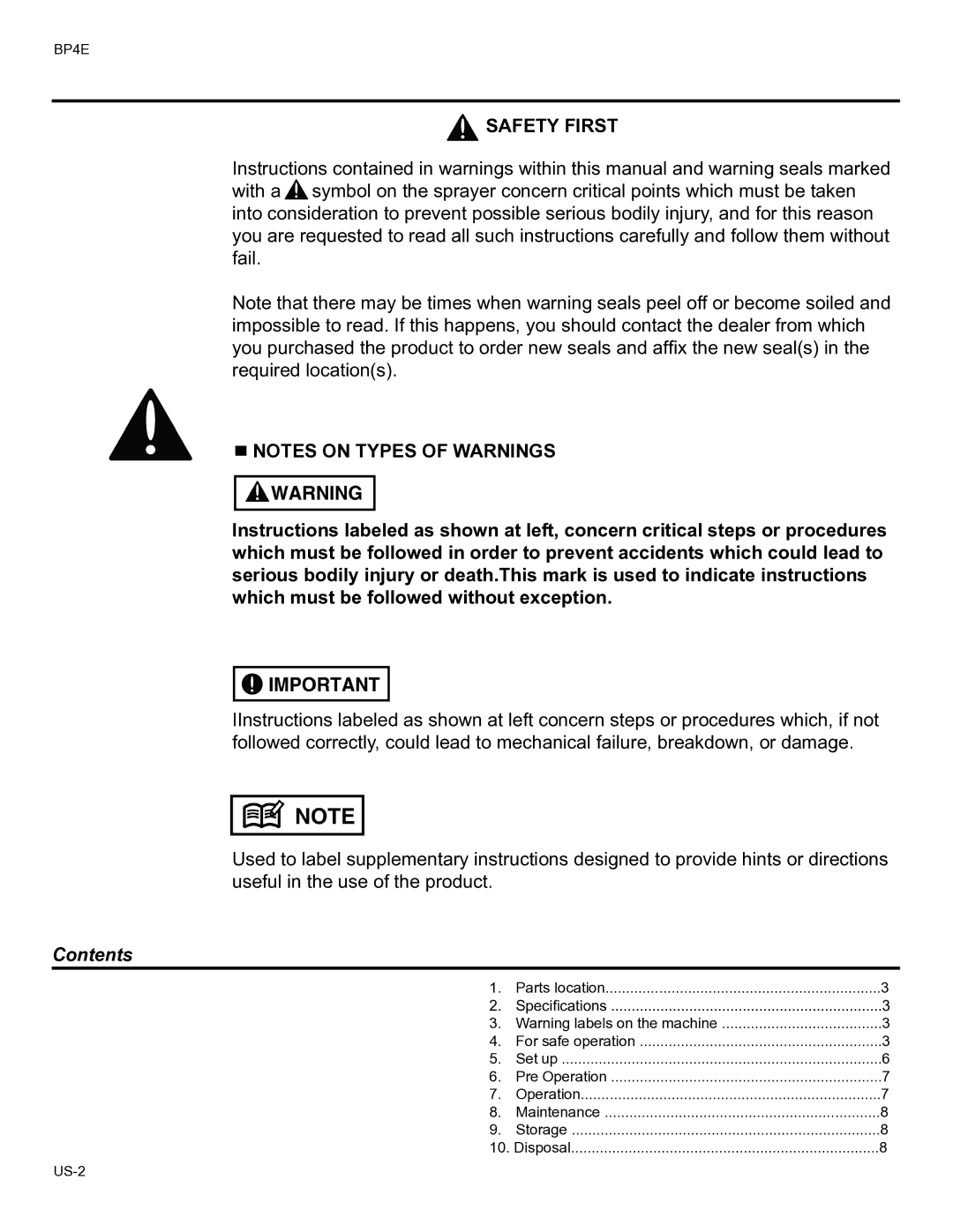 Husqvarna BP4E manual Contents 