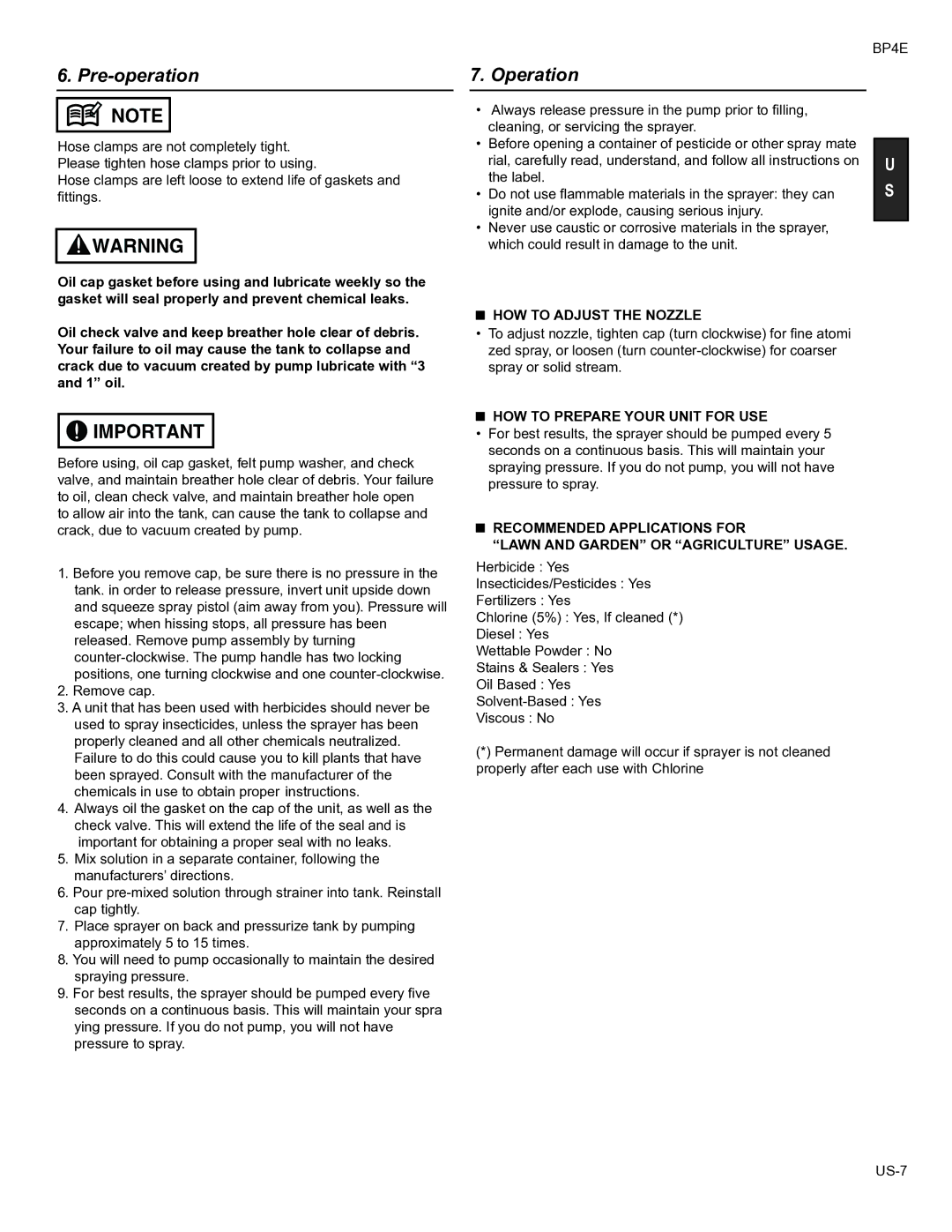 Husqvarna BP4E manual Pre-operation, Operation, HOW to Adjust the Nozzle, HOW to Prepare Your Unit for USE 