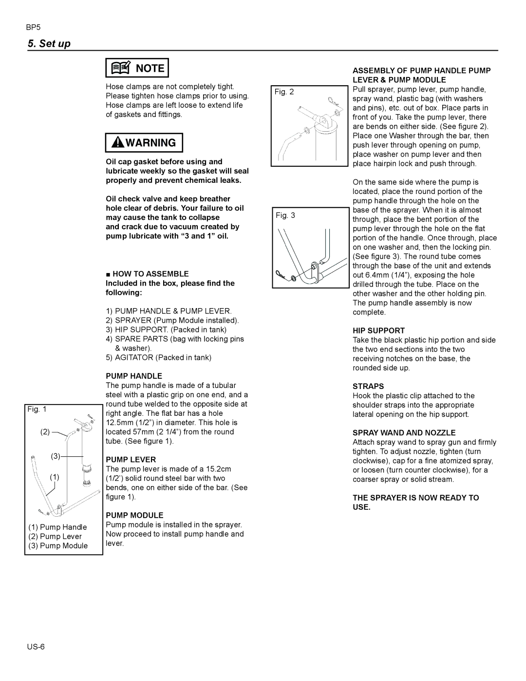 Husqvarna BP5 manual Set up 