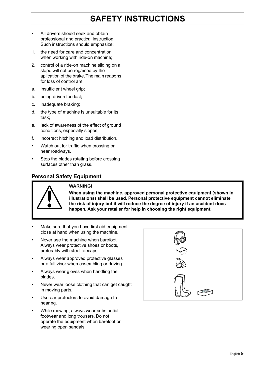 Husqvarna BZ 27, BZ 34 manual Personal Safety Equipment 