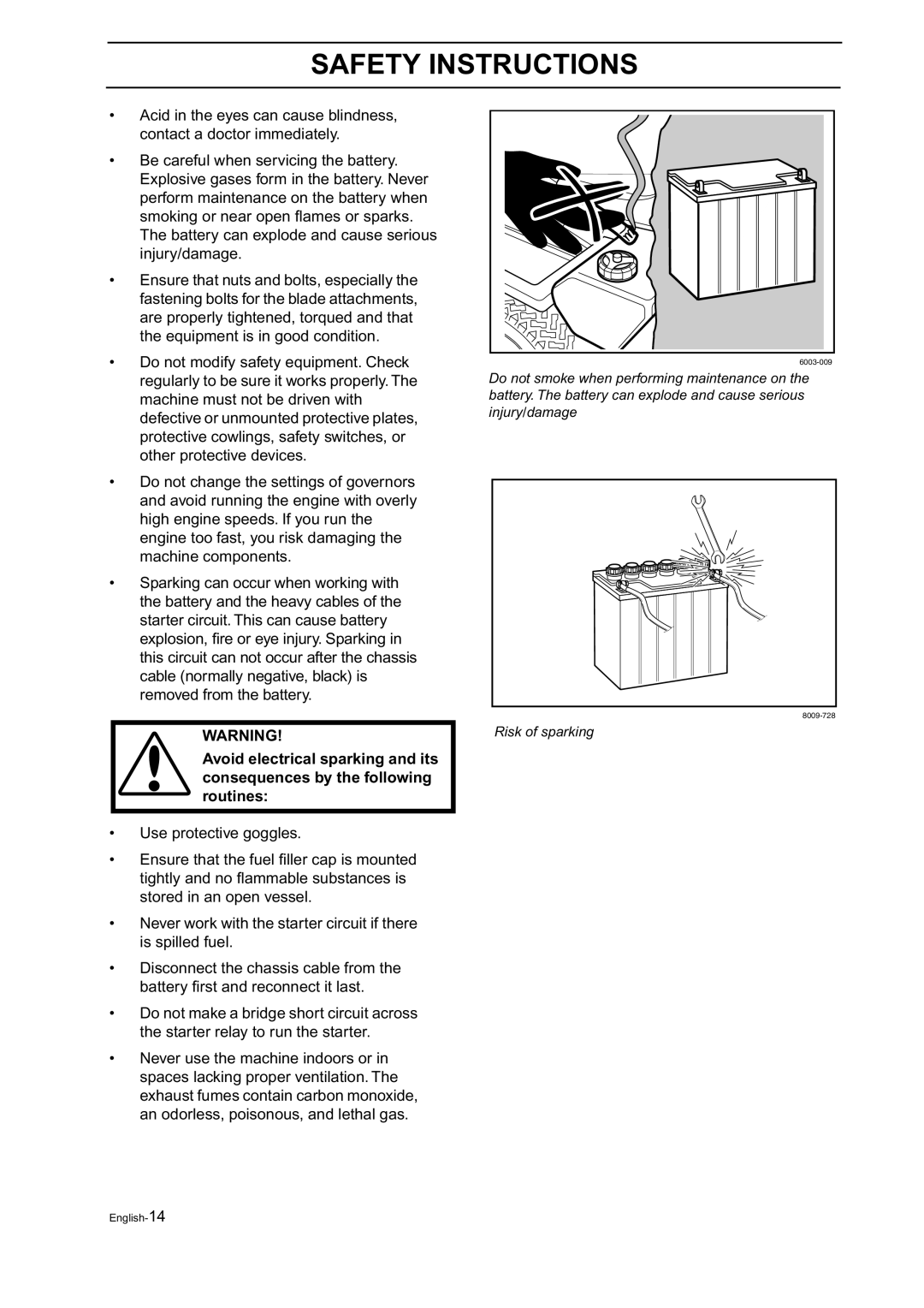 Husqvarna BZ 34, BZ 27 manual Risk of sparking 