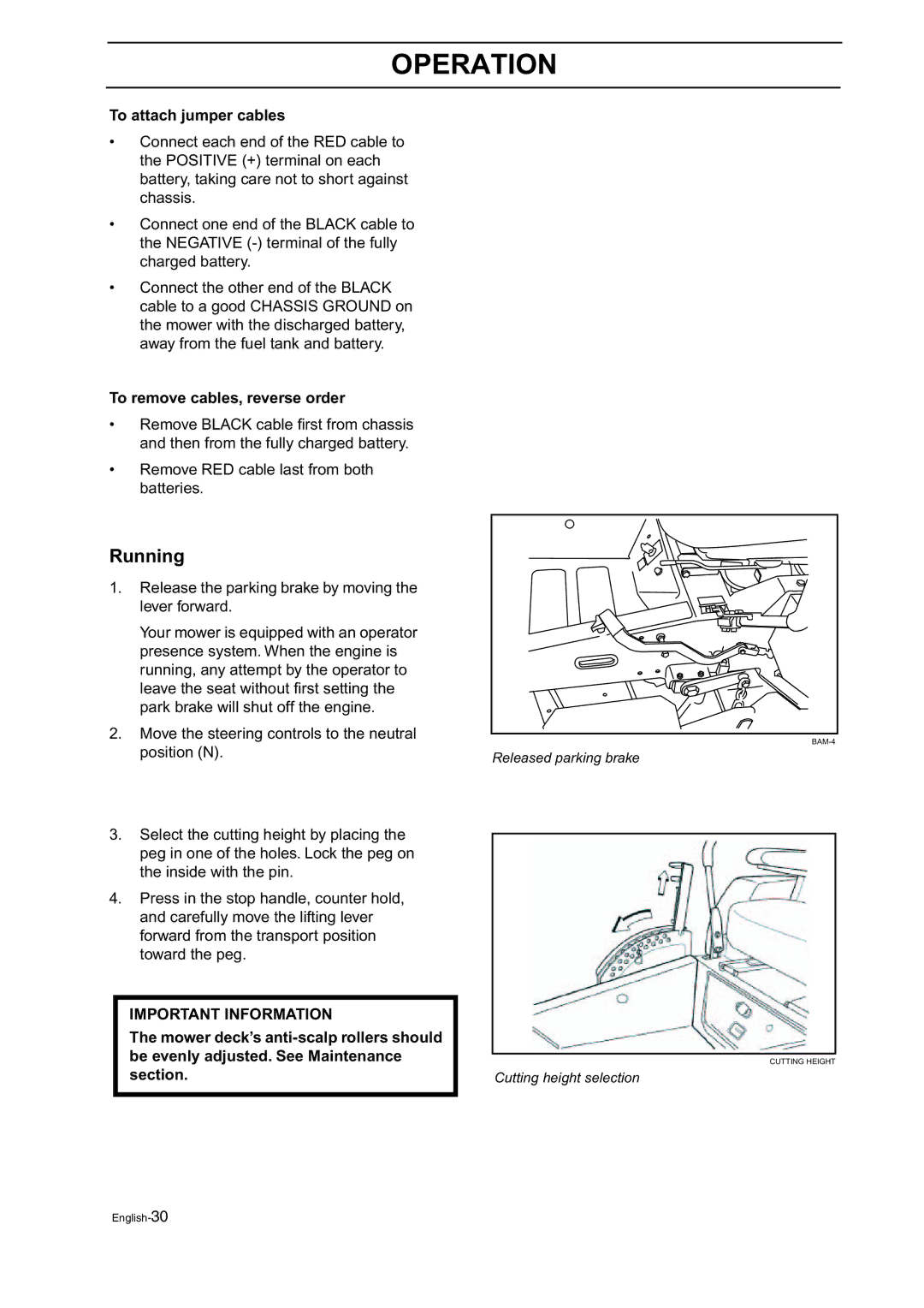 Husqvarna BZ 34, BZ 27 manual Running, To attach jumper cables, To remove cables, reverse order 