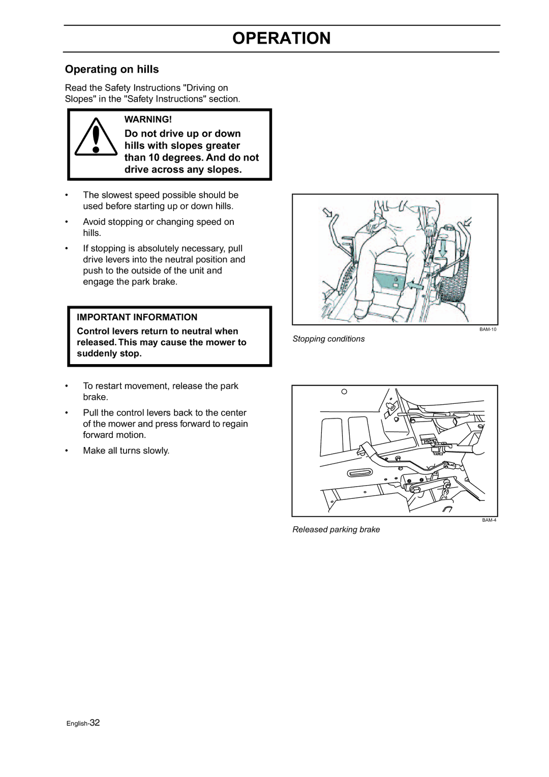 Husqvarna BZ 34, BZ 27 manual Operating on hills 