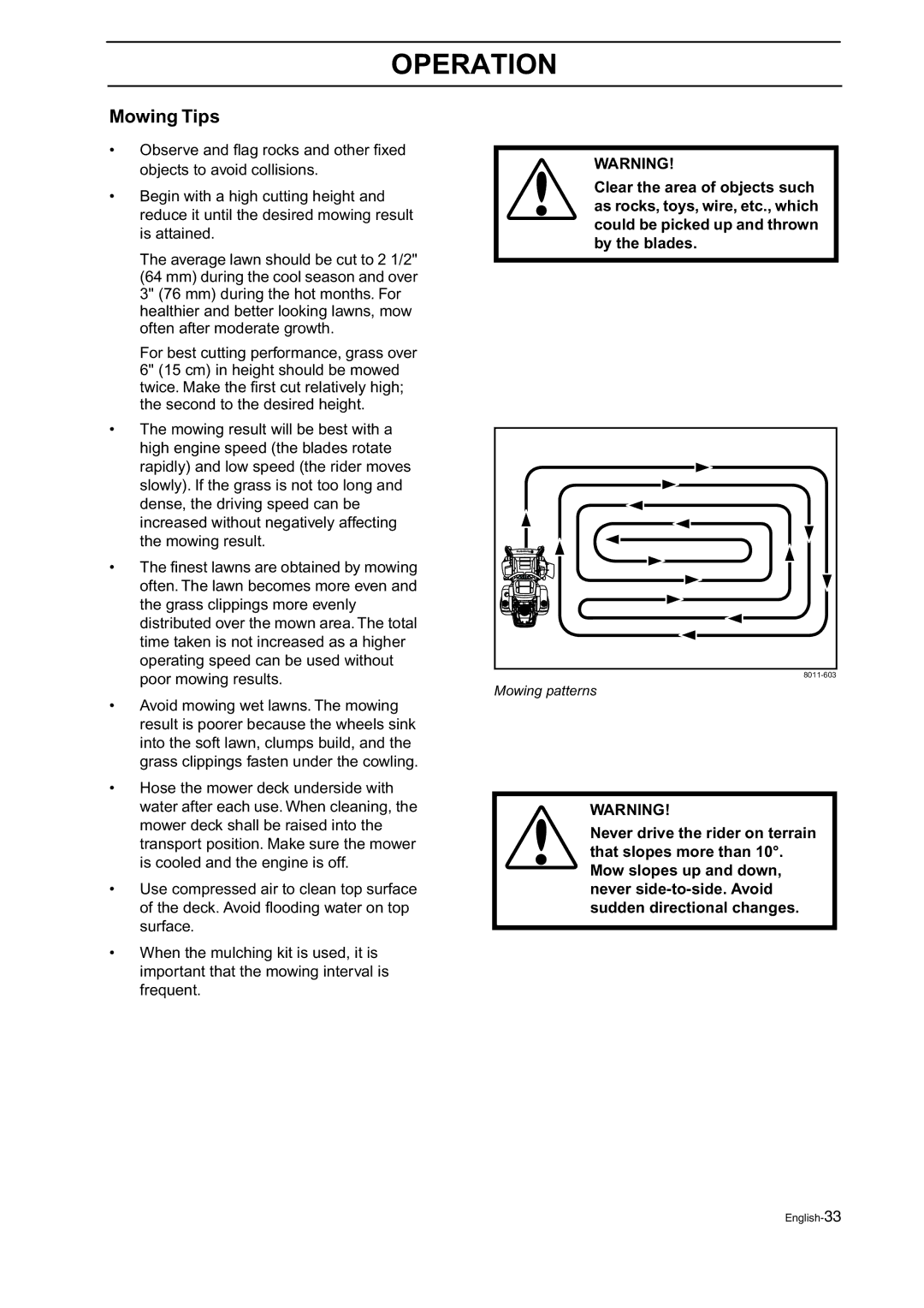 Husqvarna BZ 27, BZ 34 manual Mowing Tips 