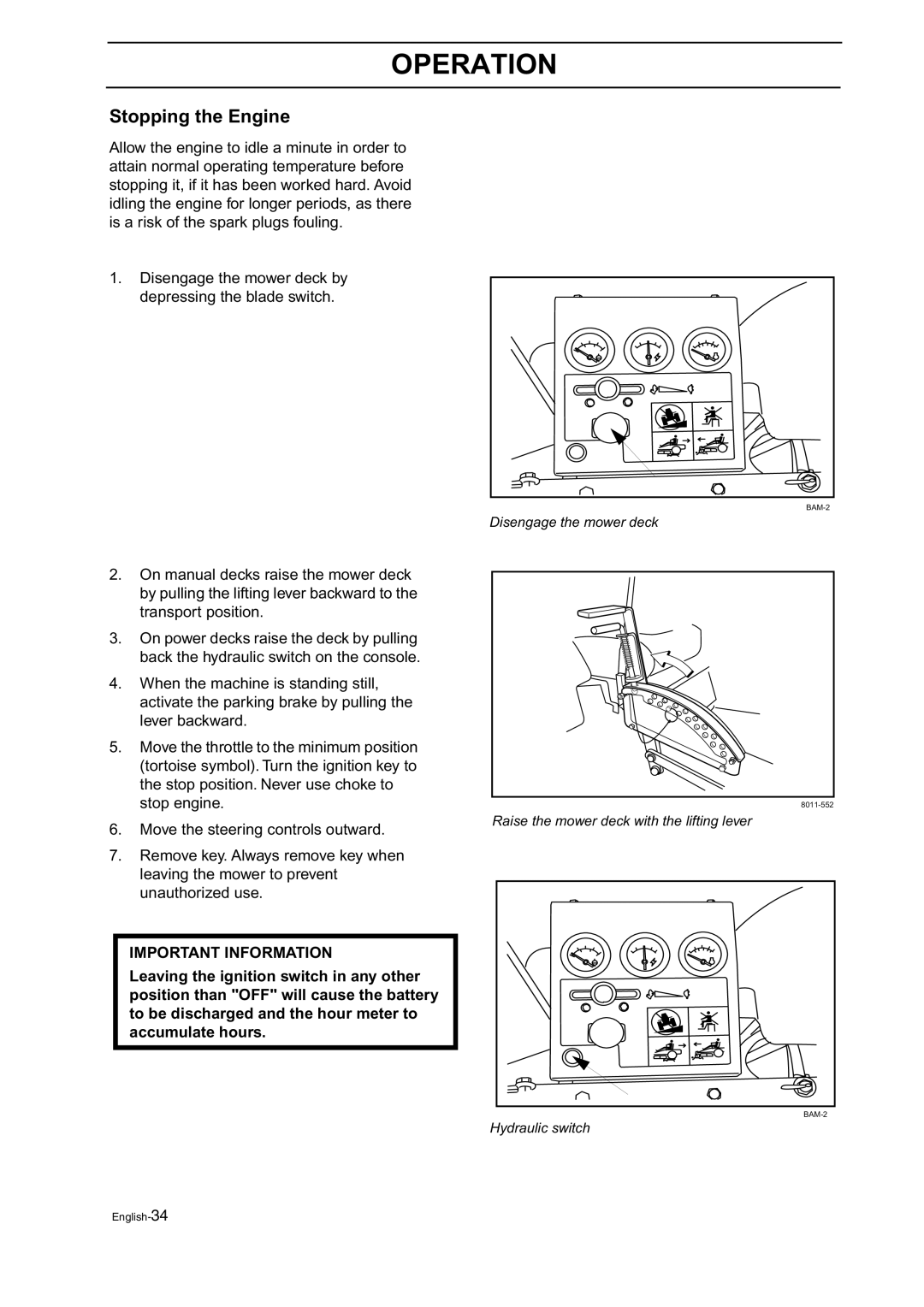 Husqvarna BZ 34, BZ 27 manual Stopping the Engine 