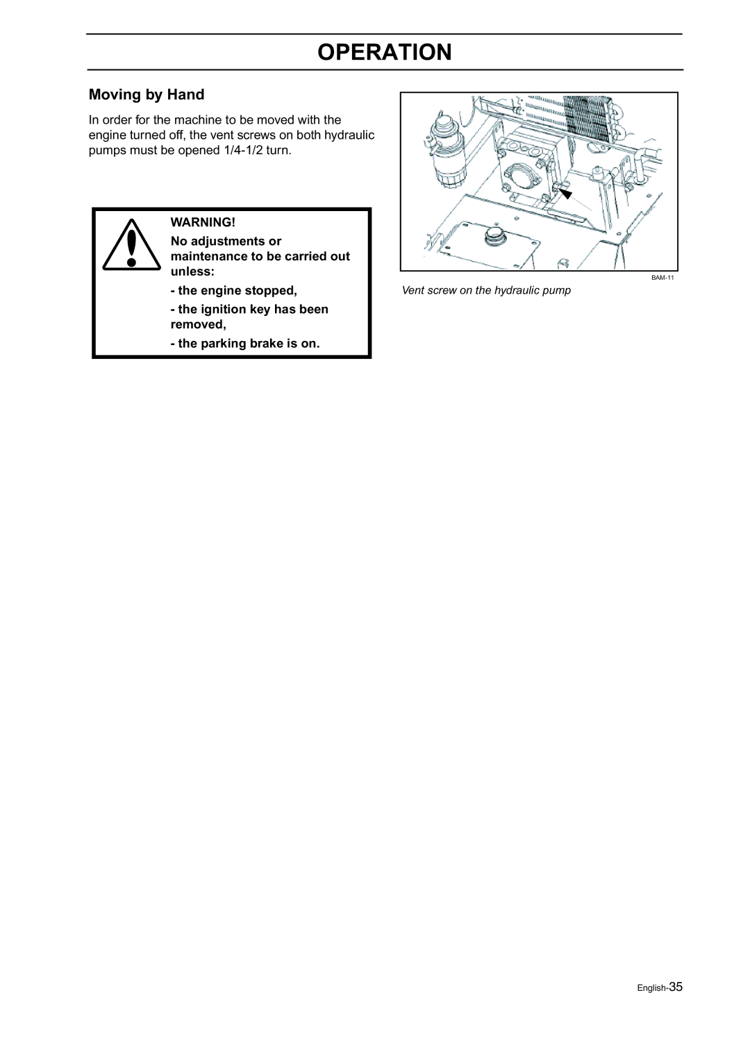 Husqvarna BZ 27, BZ 34 manual Moving by Hand 