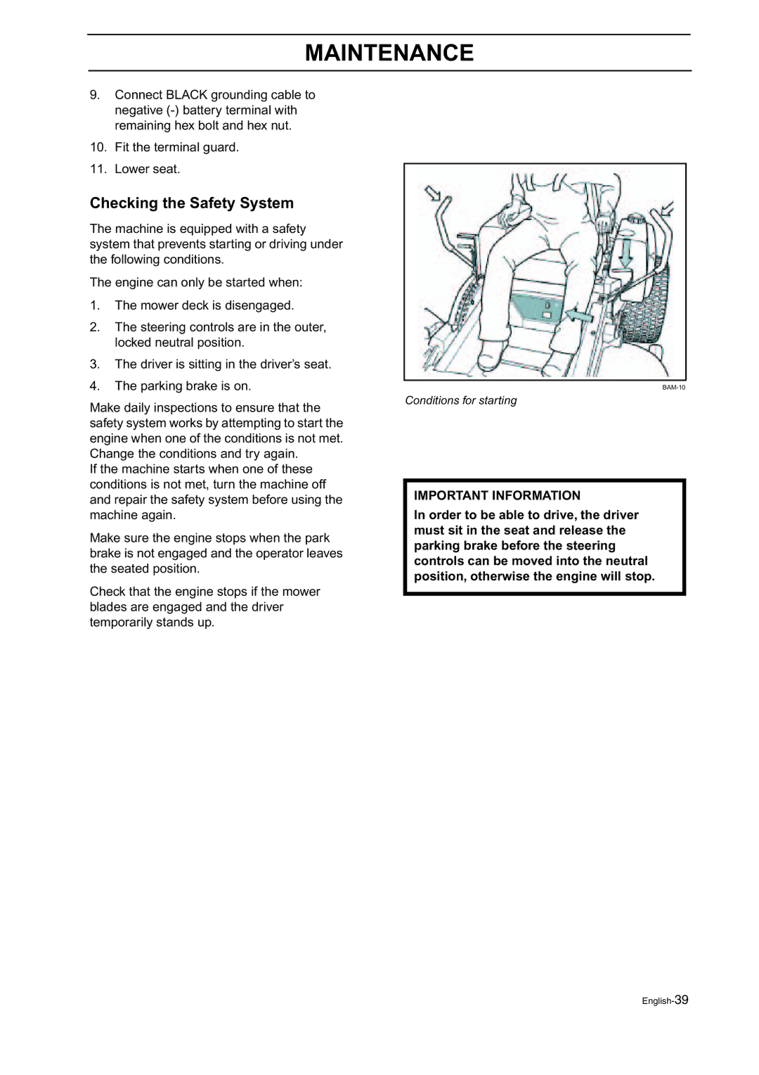 Husqvarna BZ 27, BZ 34 manual Checking the Safety System 