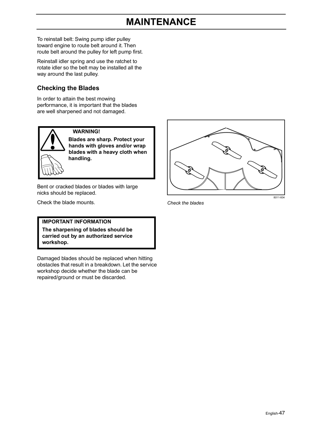 Husqvarna BZ 27, BZ 34 manual Checking the Blades 