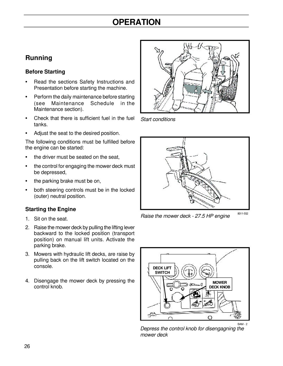 Husqvarna BZ7234TD/968999264, BZ6127TD/968999262 manual Operation, Running, Before Starting, Starting the Engine 