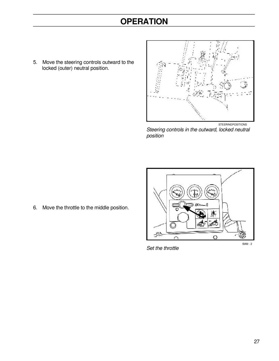 Husqvarna BZ6127TD/968999262, BZ7234TD/968999264 manual Steering controls in the outward, locked neutral position 