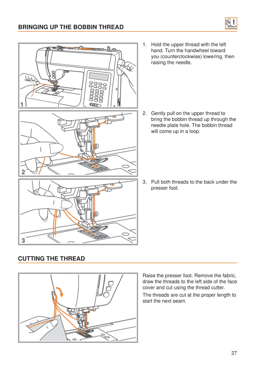 Husqvarna C10, C20 manual Bringing UP the Bobbin Thread, Cutting the Thread 