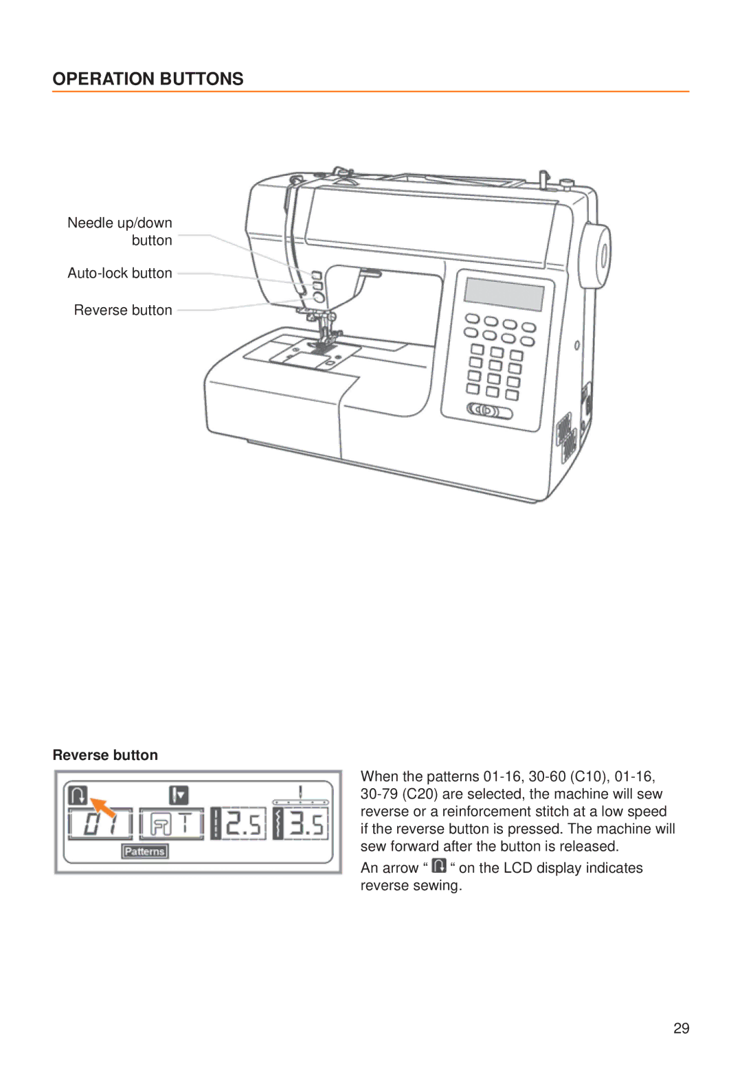 Husqvarna C10, C20 manual Operation Buttons, Reverse button 