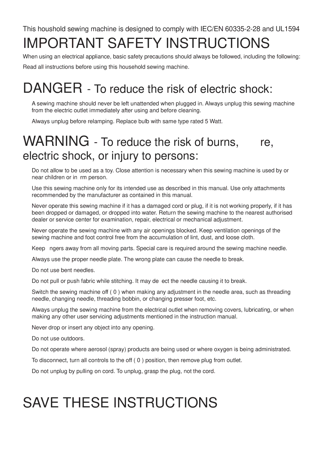 Husqvarna C10, C20 manual Important Safety Instructions 