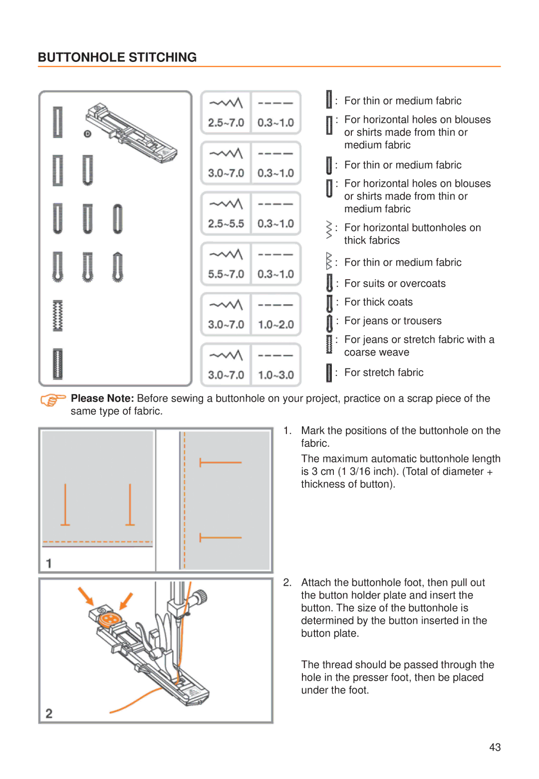 Husqvarna C10, C20 manual Buttonhole Stitching 