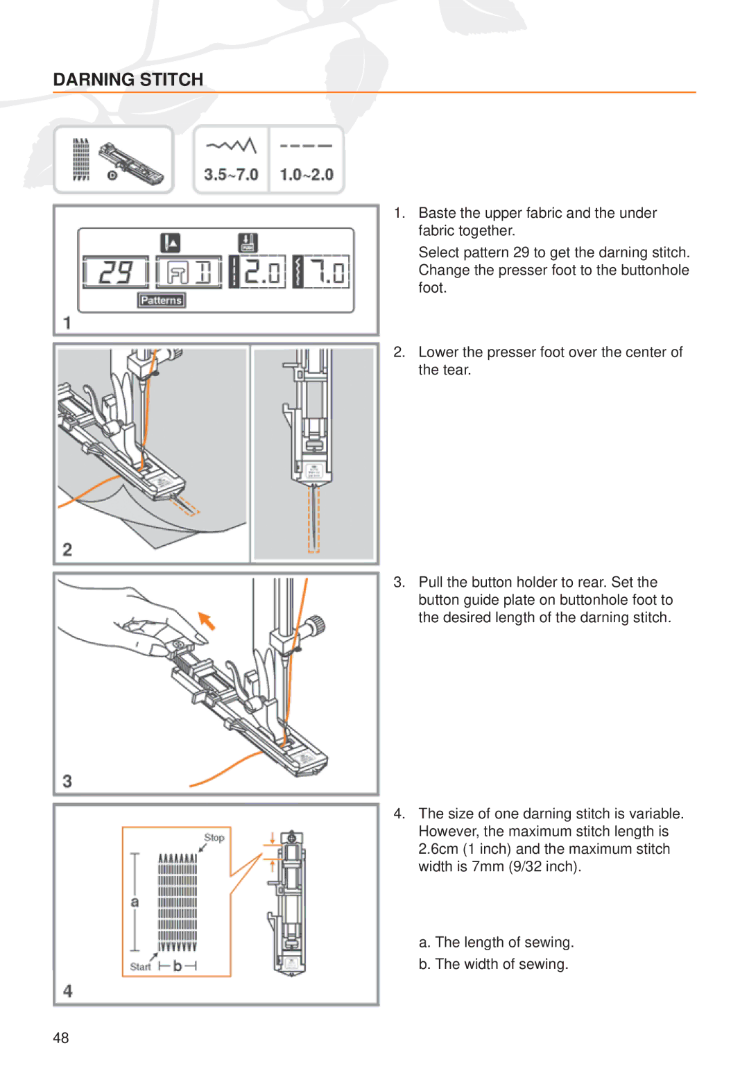 Husqvarna C20, C10 manual Darning Stitch 