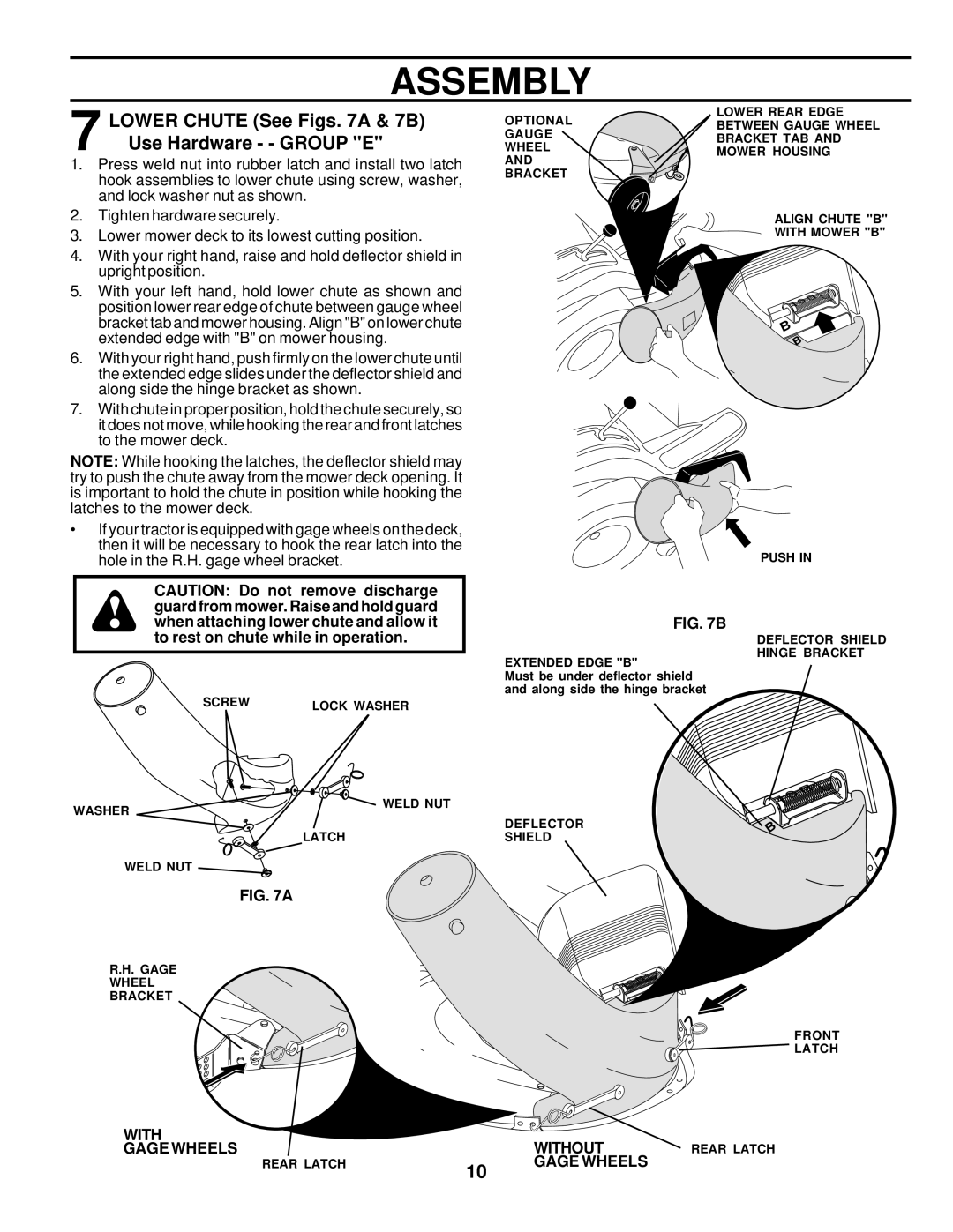 Husqvarna C342B owner manual Lower Chute See Figs a & 7B Use Hardware - Group E 