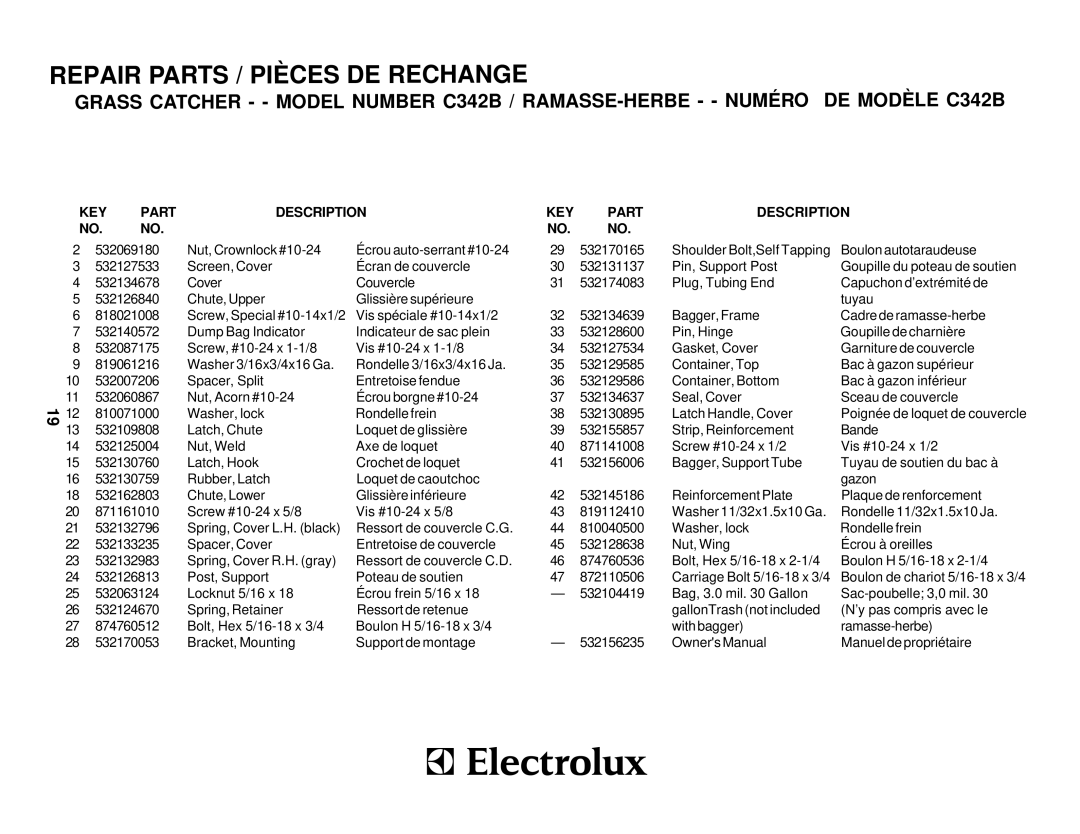 Husqvarna C342B owner manual KEY Part Description 