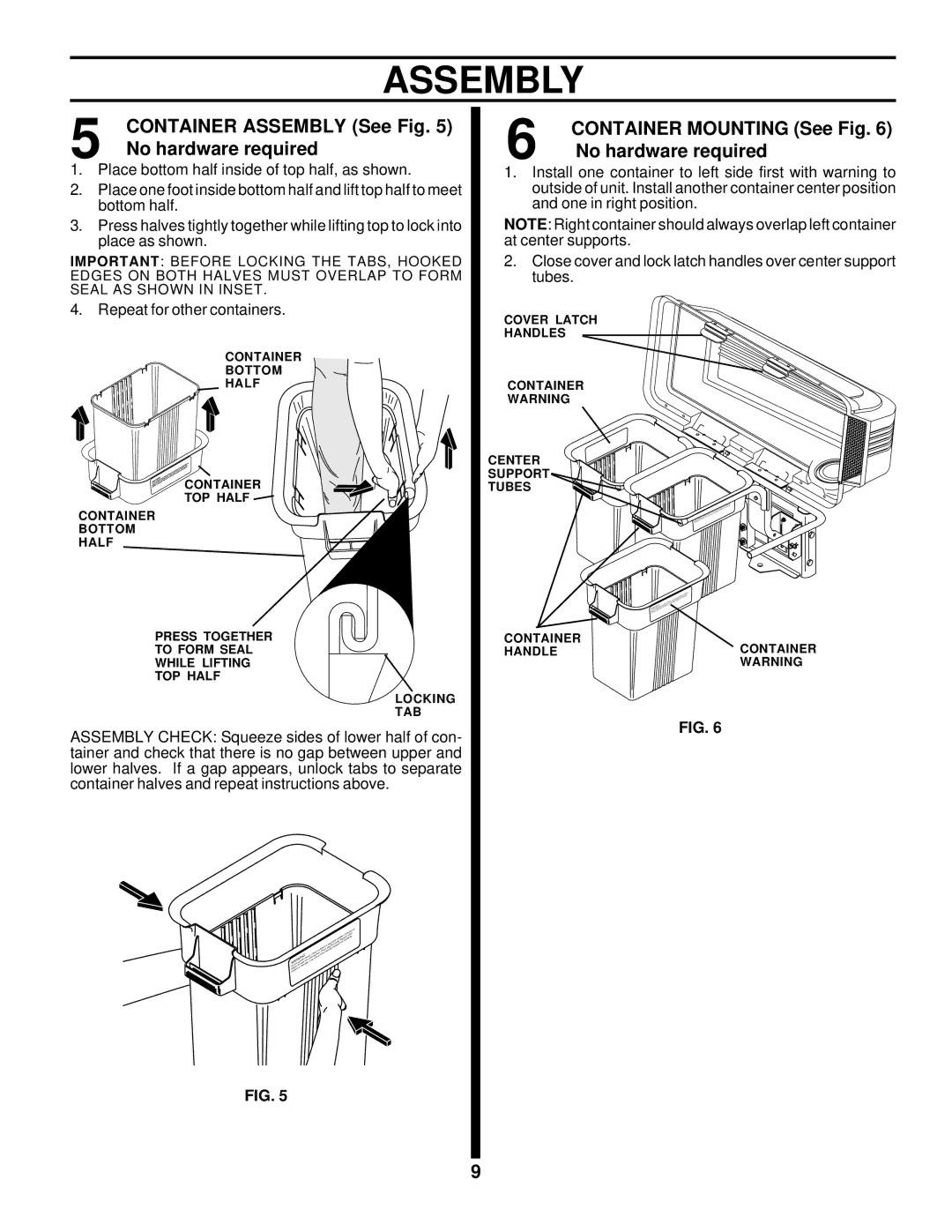 Husqvarna C342B owner manual Container Assembly See Fig, Container Mounting See Fig 