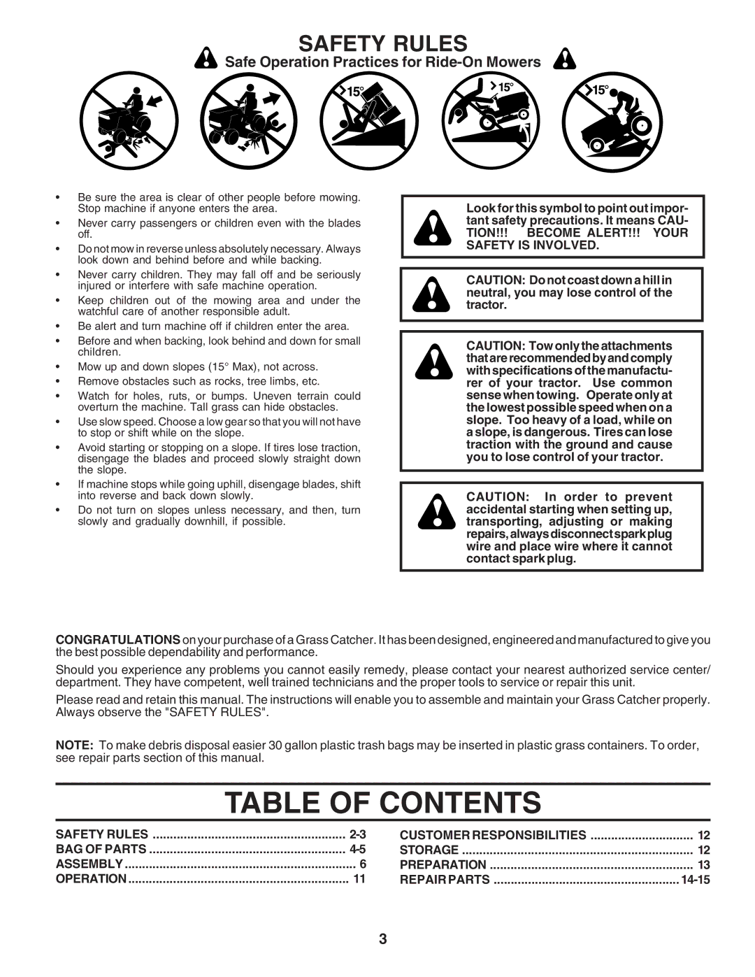 Husqvarna C36C manual Table of Contents 