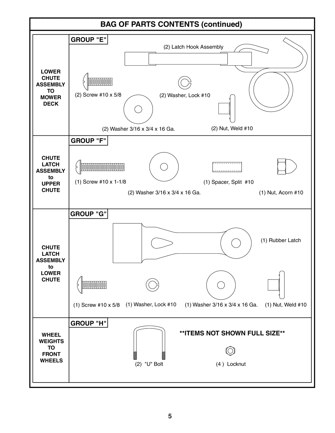 Husqvarna C36C manual BAG of Parts Contents 