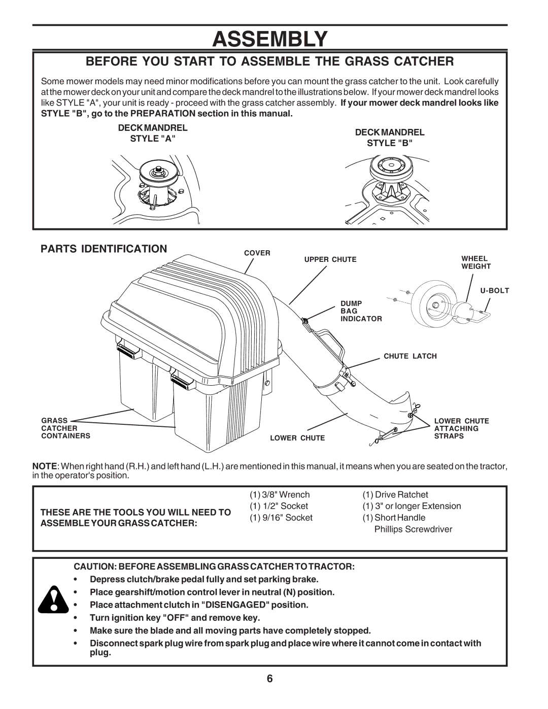 Husqvarna C36C manual Assembly, Before YOU Start to Assemble the Grass Catcher, Parts Identification 