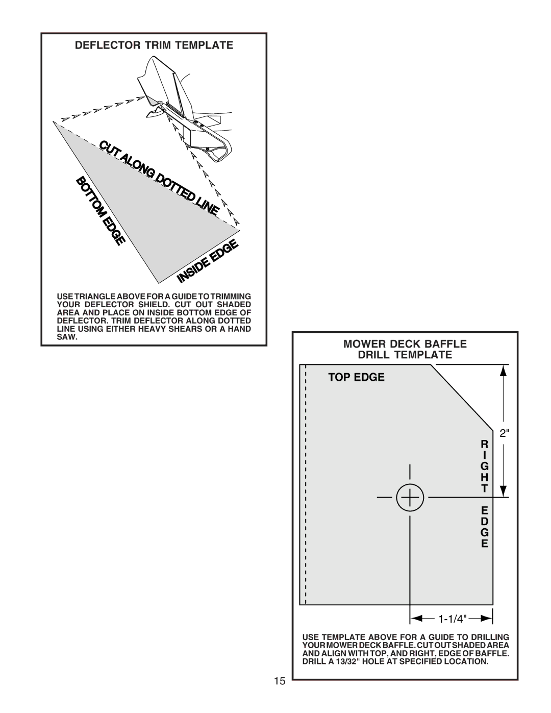 Husqvarna C38D manual Deflector Trim Template, Mower Deck Baffle Drill Template TOP Edge 