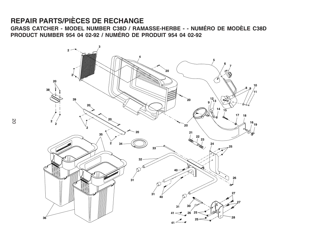 Husqvarna C38D manual Repair PARTS/PIÈCES DE Rechange 