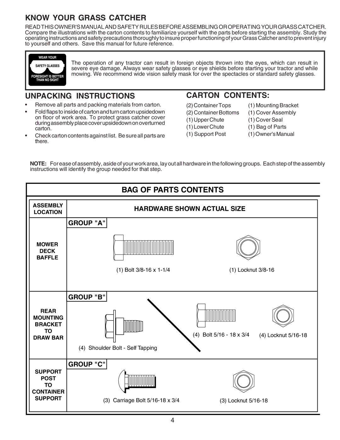 Husqvarna C38D manual Know Your Grass Catcher 