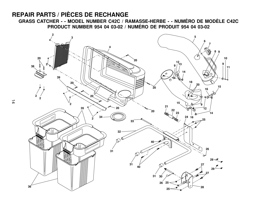 Husqvarna C42C owner manual Repair Parts / PIÈ CES DE Rechange 