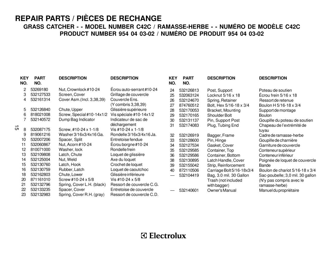 Husqvarna C42C owner manual KEY Part Descriptiondescription 